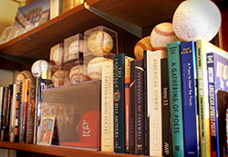 Kevin Clark Bookshelf of Poetry and Literature Books with Baseballs